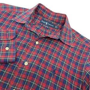 Ralph Lauren‎ Classic Fit Mens LS Cotton Button Down Shirt Red/Blue Plaid S